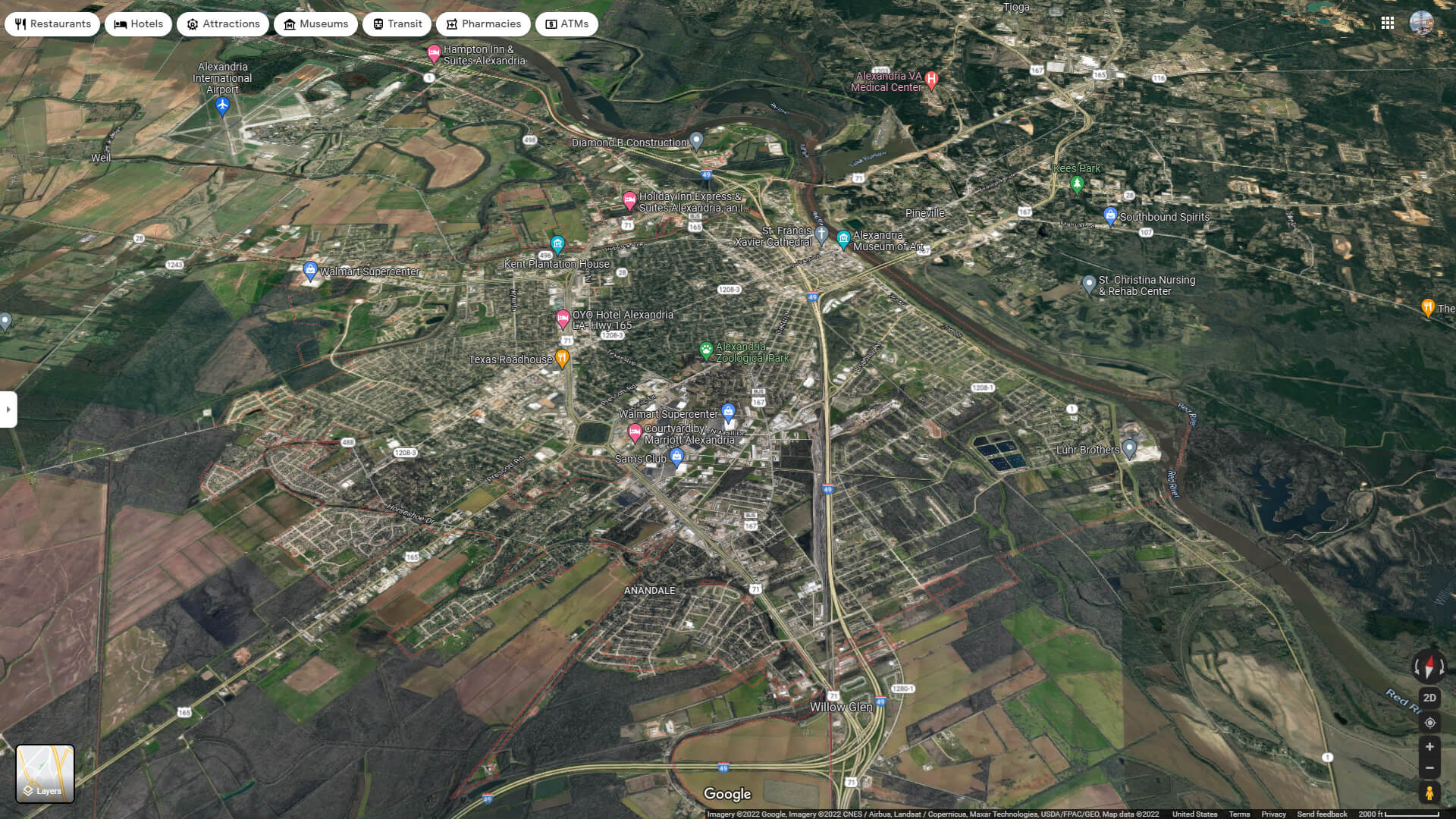 Alexandria Aerial Map Louisiana